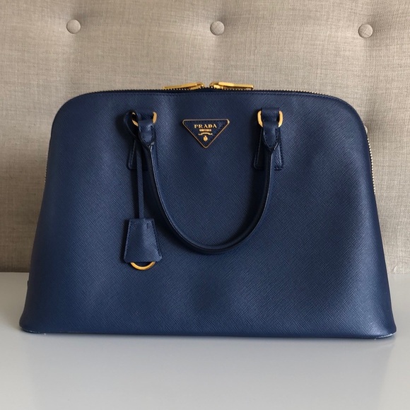 Prada Handbags - PRADA authentic blue saffiano luxe leather small satchel
